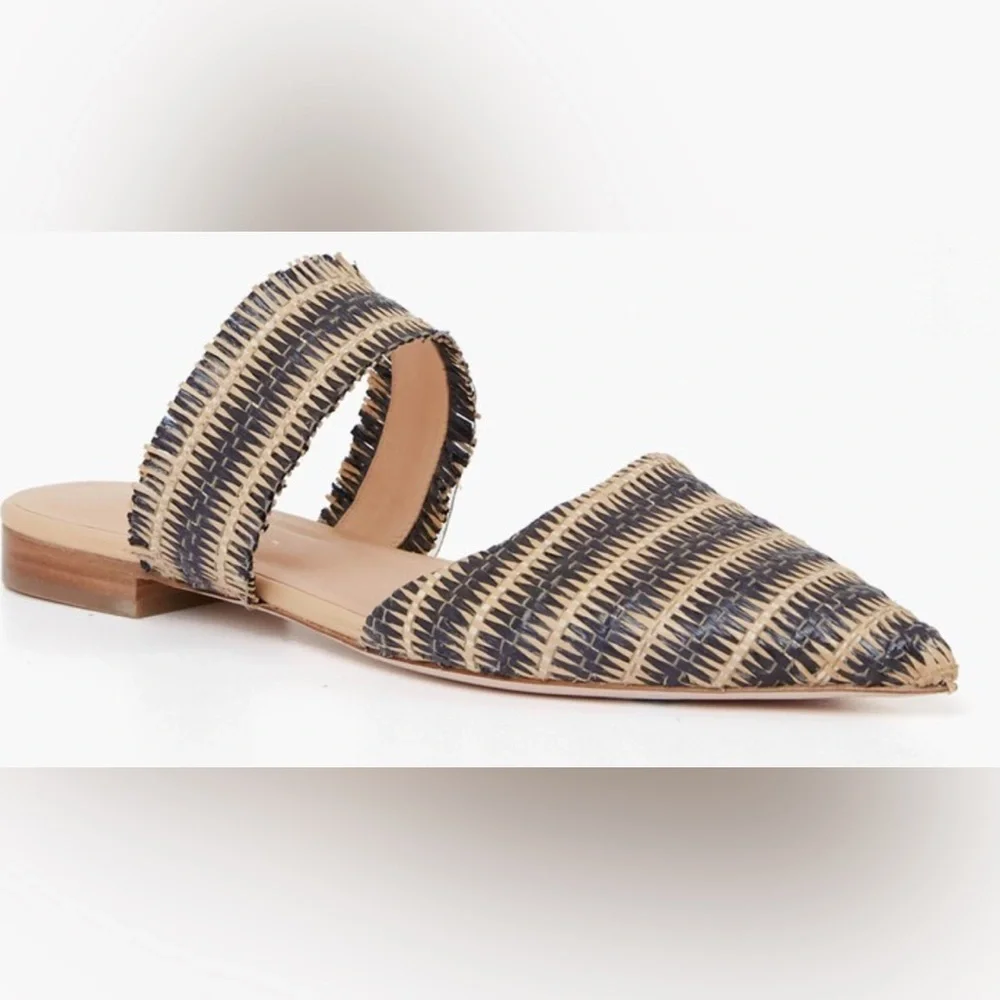 TUCKERNUCK SHOES Women Midnight Raffia Cara Mules Pointed Toe Striped Handmade